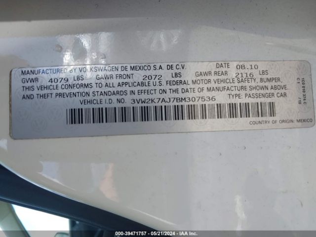 Photo 8 VIN: 3VW2K7AJ7BM307536 - VOLKSWAGEN JETTA 