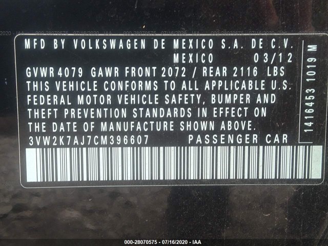 Photo 8 VIN: 3VW2K7AJ7CM396607 - VOLKSWAGEN JETTA 