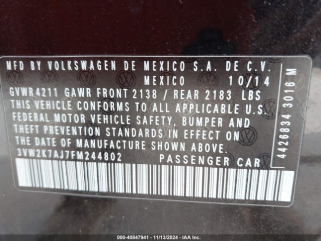 Photo 8 VIN: 3VW2K7AJ7FM244802 - VOLKSWAGEN JETTA 