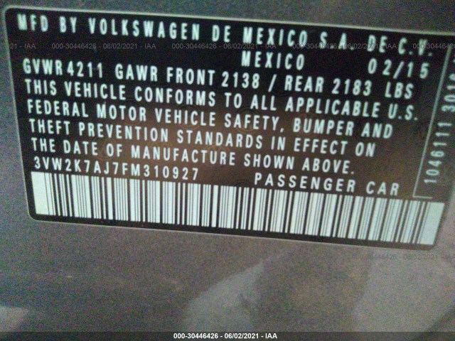 Photo 8 VIN: 3VW2K7AJ7FM310927 - VOLKSWAGEN JETTA 