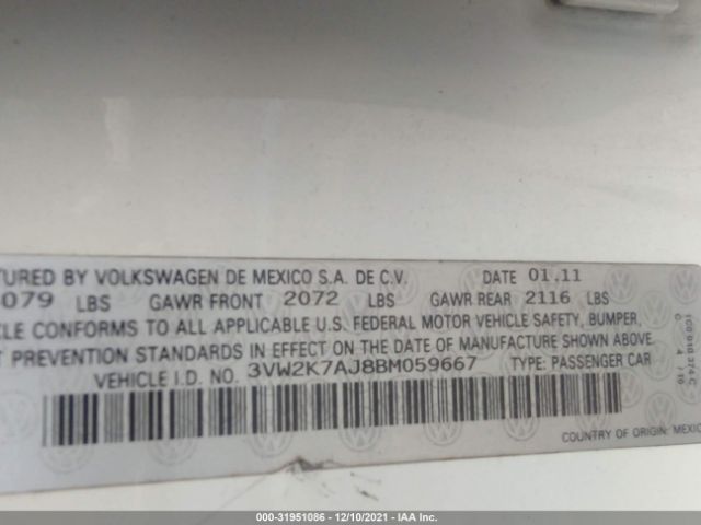 Photo 8 VIN: 3VW2K7AJ8BM059667 - VOLKSWAGEN JETTA SEDAN 