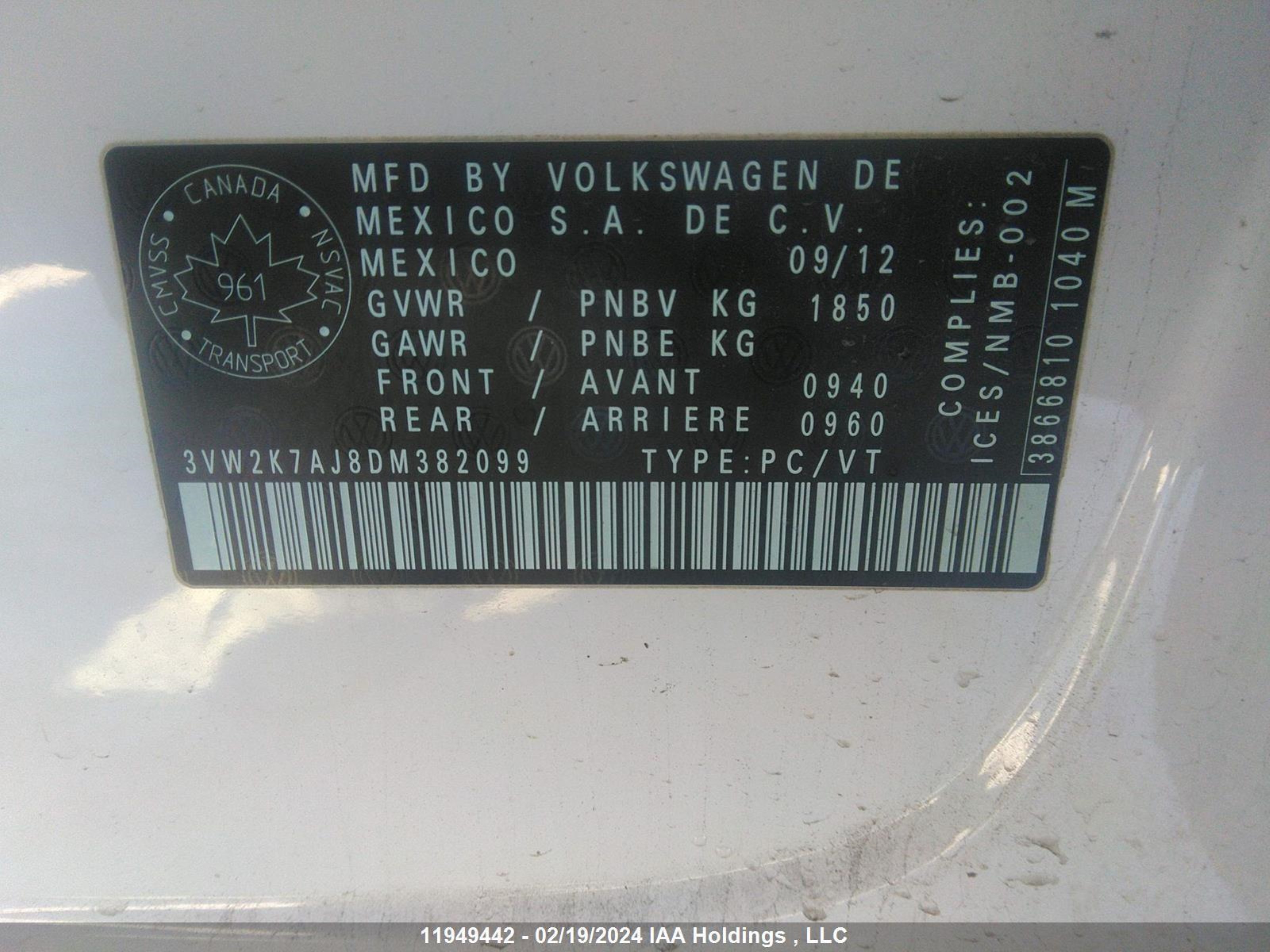 Photo 8 VIN: 3VW2K7AJ8DM382099 - VOLKSWAGEN JETTA 