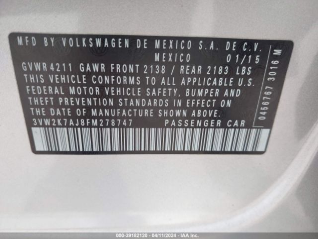 Photo 8 VIN: 3VW2K7AJ8FM278747 - VOLKSWAGEN JETTA 