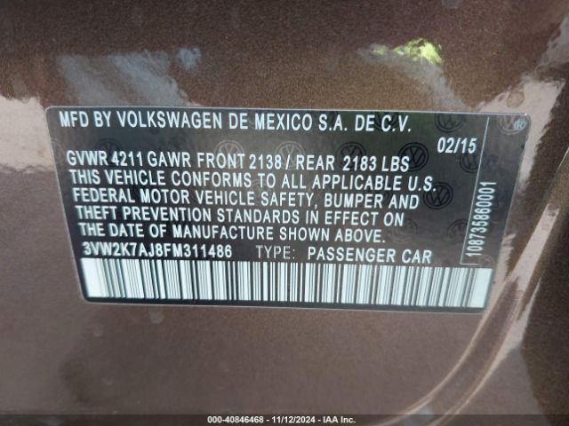 Photo 8 VIN: 3VW2K7AJ8FM311486 - VOLKSWAGEN JETTA 