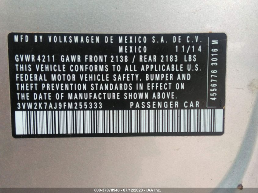 Photo 8 VIN: 3VW2K7AJ9FM255333 - VOLKSWAGEN JETTA 