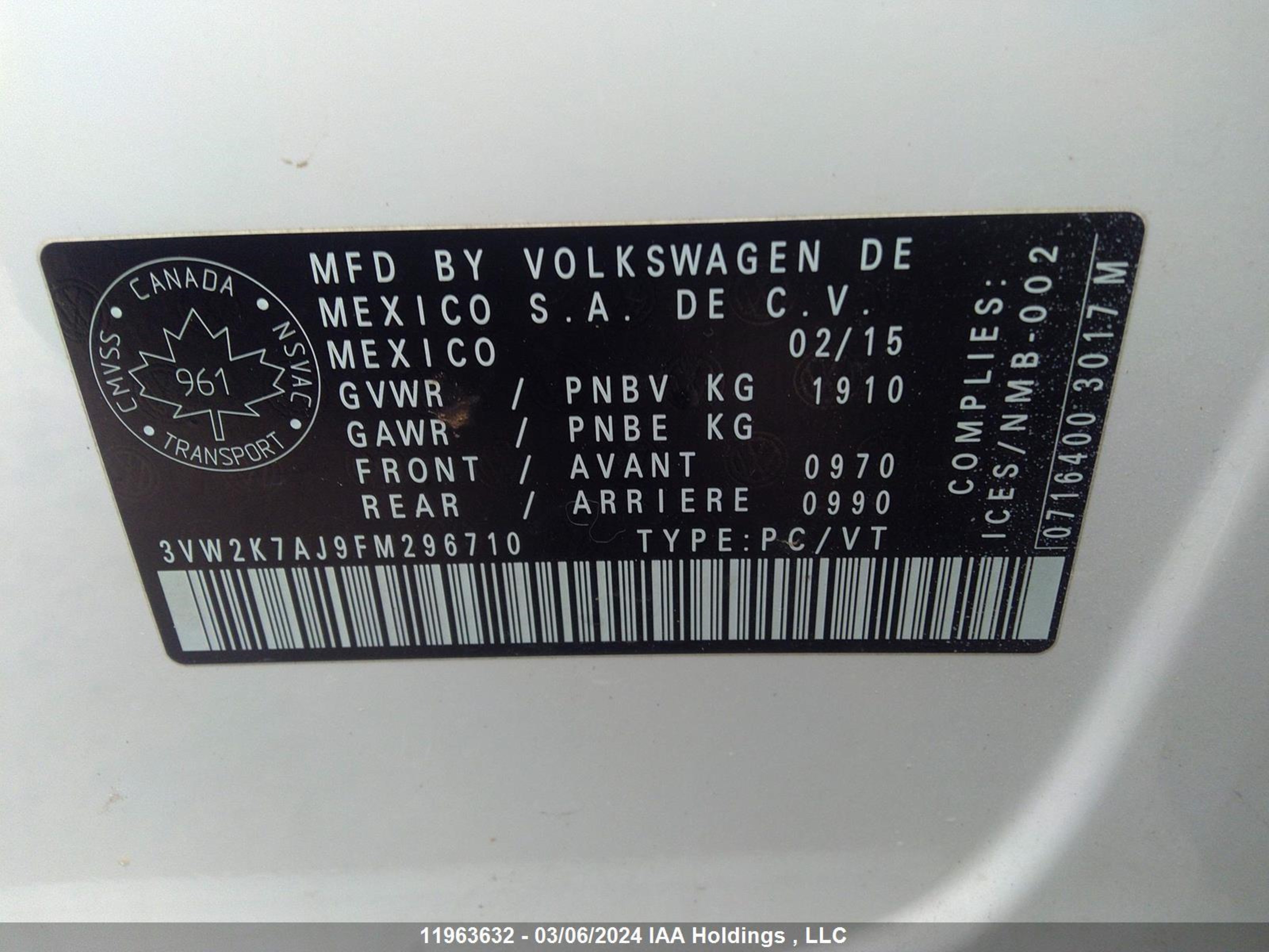 Photo 8 VIN: 3VW2K7AJ9FM296710 - VOLKSWAGEN JETTA 