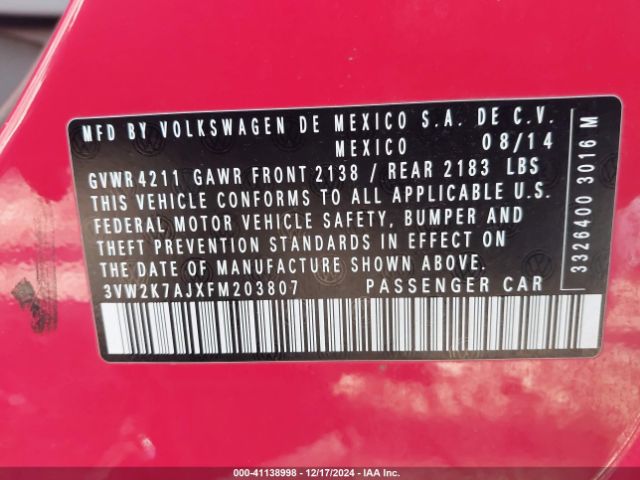 Photo 8 VIN: 3VW2K7AJXFM203807 - VOLKSWAGEN JETTA 