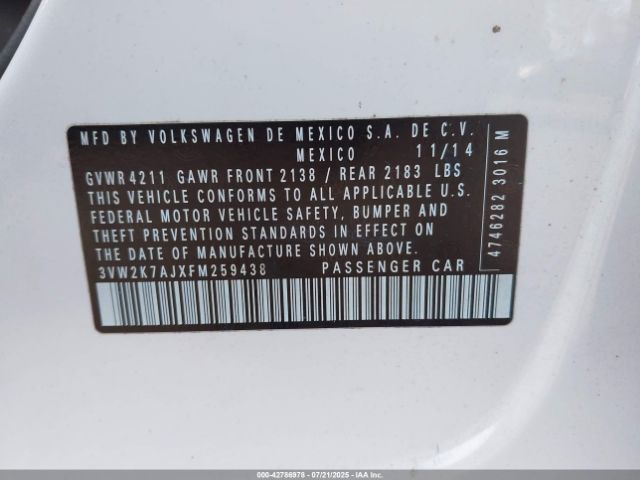 Photo 8 VIN: 3VW2K7AJXFM259438 - VOLKSWAGEN JETTA 