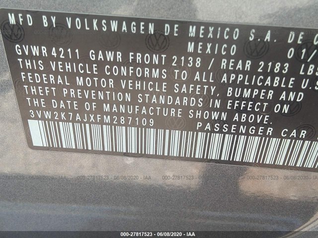 Photo 8 VIN: 3VW2K7AJXFM287109 - VOLKSWAGEN JETTA SEDAN 