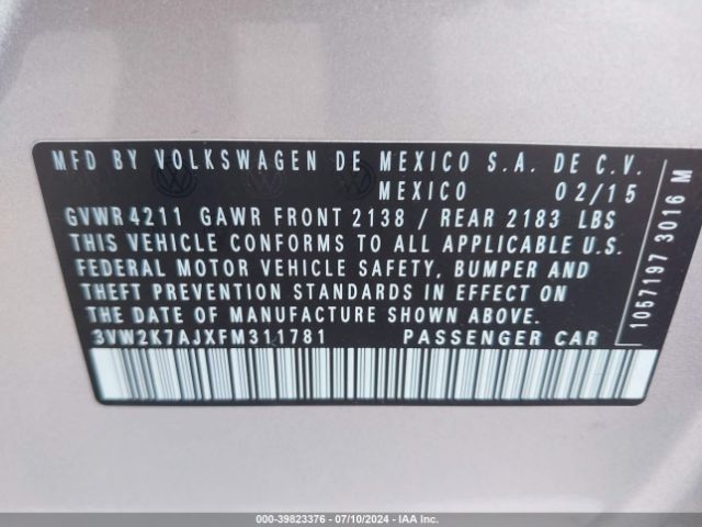 Photo 8 VIN: 3VW2K7AJXFM311781 - VOLKSWAGEN JETTA BASE 