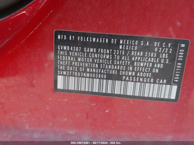 Photo 8 VIN: 3VW2T7BU3NM003808 - VOLKSWAGEN JETTA GLI 