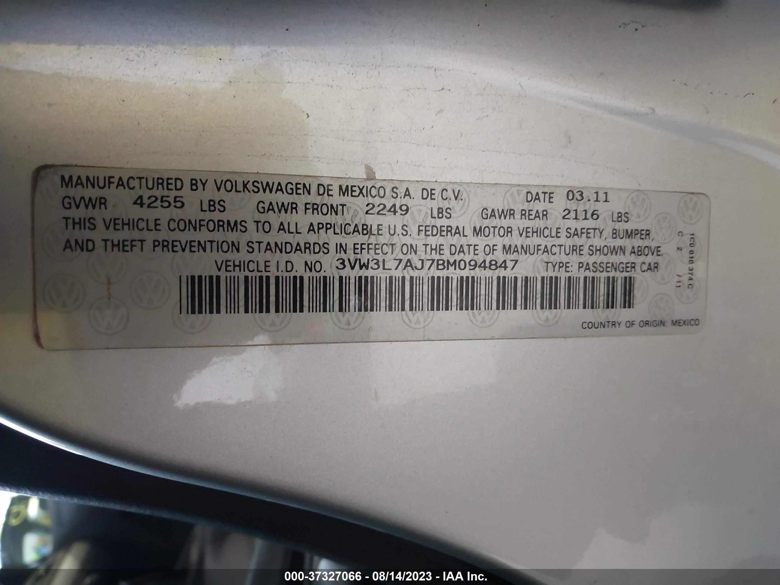 Photo 8 VIN: 3VW3L7AJ7BM094847 - VOLKSWAGEN JETTA 