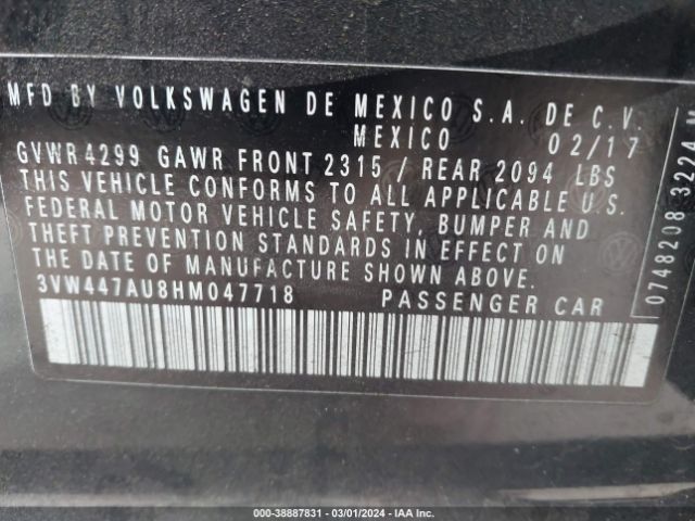 Photo 8 VIN: 3VW447AU8HM047718 - VOLKSWAGEN GOLF 