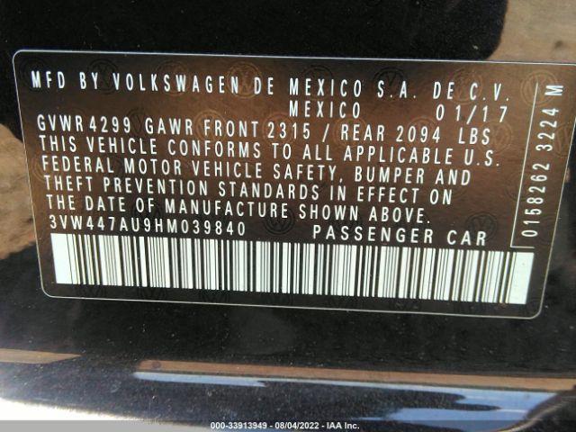 Photo 8 VIN: 3VW447AU9HM039840 - VOLKSWAGEN GOLF 