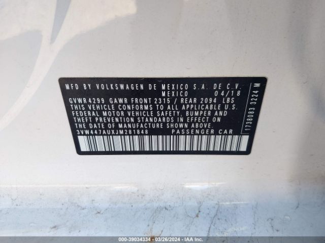 Photo 8 VIN: 3VW447AUXJM281848 - VOLKSWAGEN GOLF 