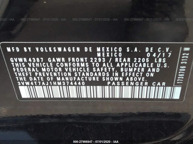 Photo 8 VIN: 3VW4T7AJ1HM374440 - VOLKSWAGEN JETTA 