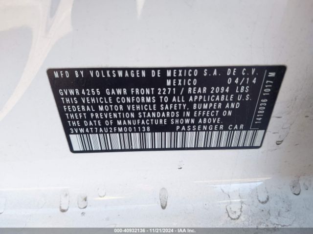 Photo 8 VIN: 3VW4T7AU2FM001138 - VOLKSWAGEN GTI 