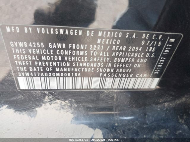 Photo 8 VIN: 3VW4T7AU3GM006186 - VOLKSWAGEN GOLF 