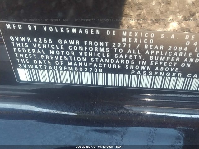 Photo 8 VIN: 3VW4T7AU9FM002738 - VOLKSWAGEN GOLF 