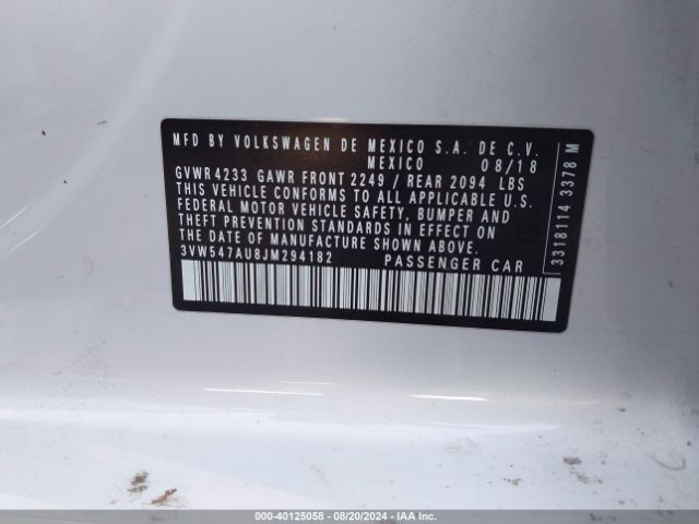 Photo 8 VIN: 3VW547AU8JM294182 - VOLKSWAGEN GOLF 