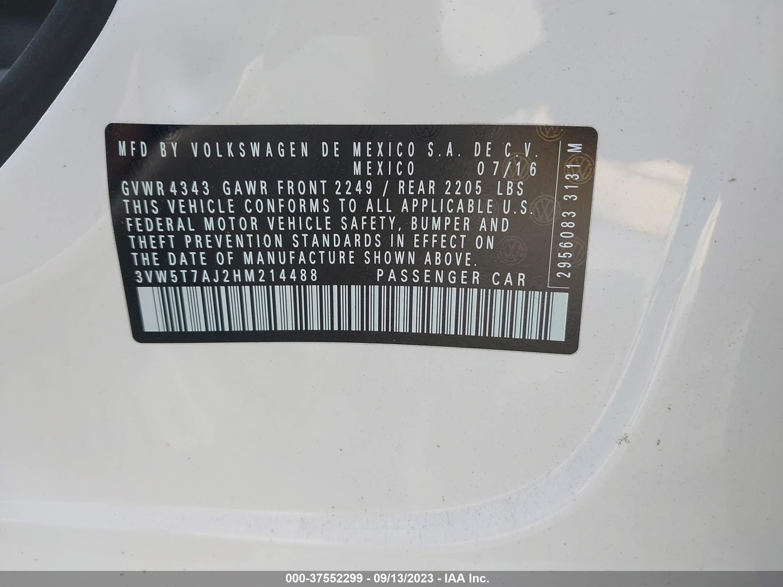 Photo 8 VIN: 3VW5T7AJ2HM214488 - VOLKSWAGEN JETTA 