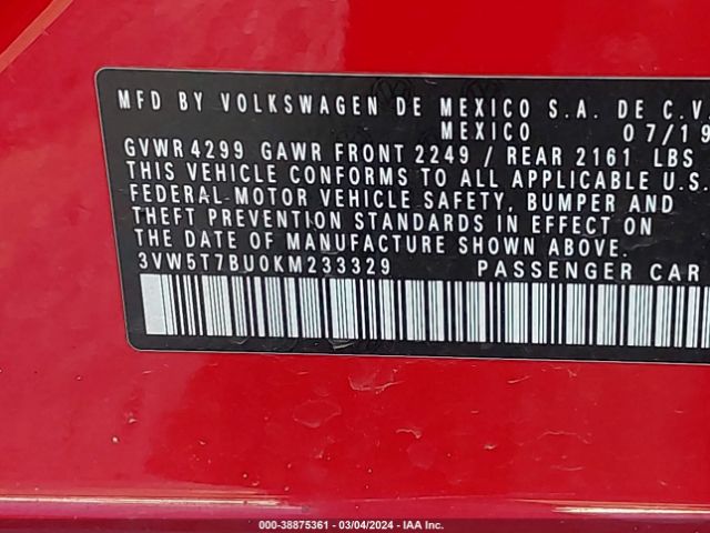 Photo 8 VIN: 3VW5T7BU0KM233329 - VOLKSWAGEN JETTA GLI 