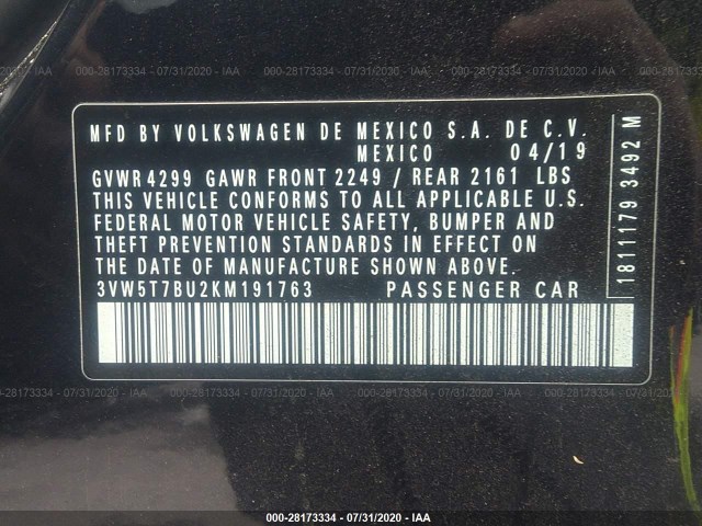 Photo 8 VIN: 3VW5T7BU2KM191763 - VOLKSWAGEN JETTA 