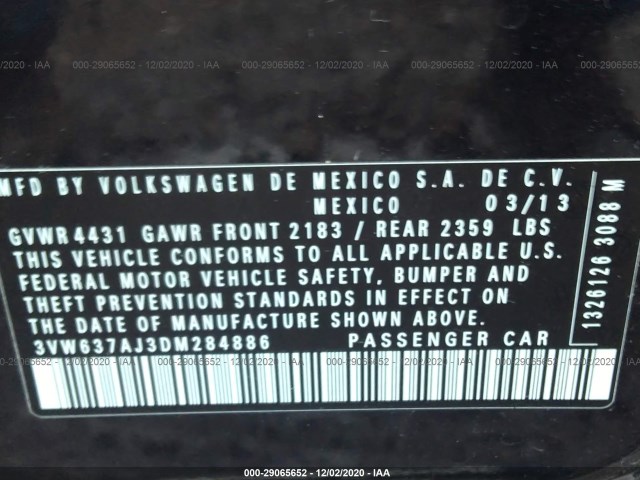 Photo 8 VIN: 3VW637AJ3DM284886 - VOLKSWAGEN JETTA SEDAN 