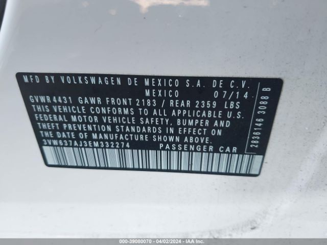 Photo 8 VIN: 3VW637AJ3EM332274 - VOLKSWAGEN JETTA HYBRID 