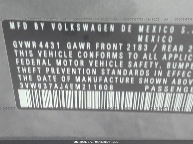 Photo 8 VIN: 3VW637AJ4EM211608 - VOLKSWAGEN JETTA SEDAN 