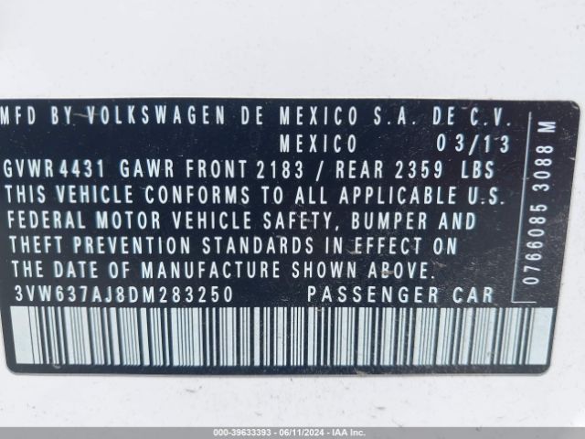 Photo 8 VIN: 3VW637AJ8DM283250 - VOLKSWAGEN JETTA 