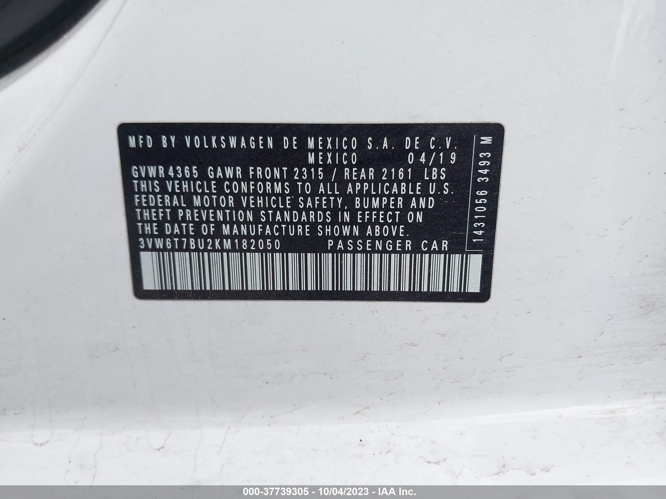 Photo 8 VIN: 3VW6T7BU2KM182050 - VOLKSWAGEN JETTA 