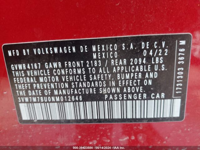 Photo 8 VIN: 3VW7M7BU0NM012646 - VOLKSWAGEN JETTA 