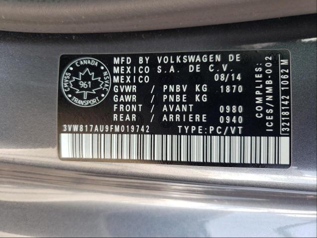 Photo 9 VIN: 3VW817AU9FM019742 - VOLKSWAGEN GOLF 