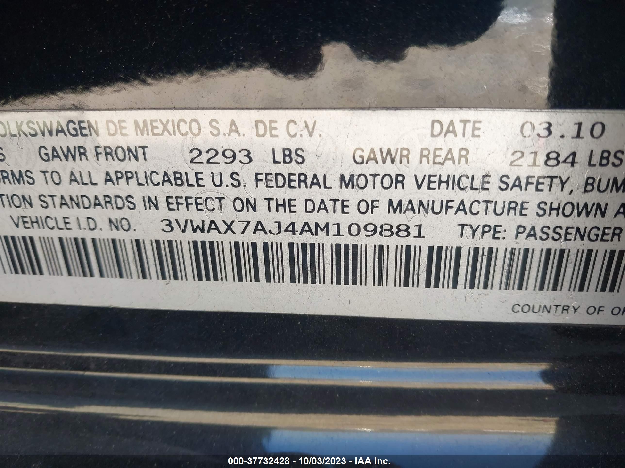 Photo 8 VIN: 3VWAX7AJ4AM109881 - VOLKSWAGEN JETTA 