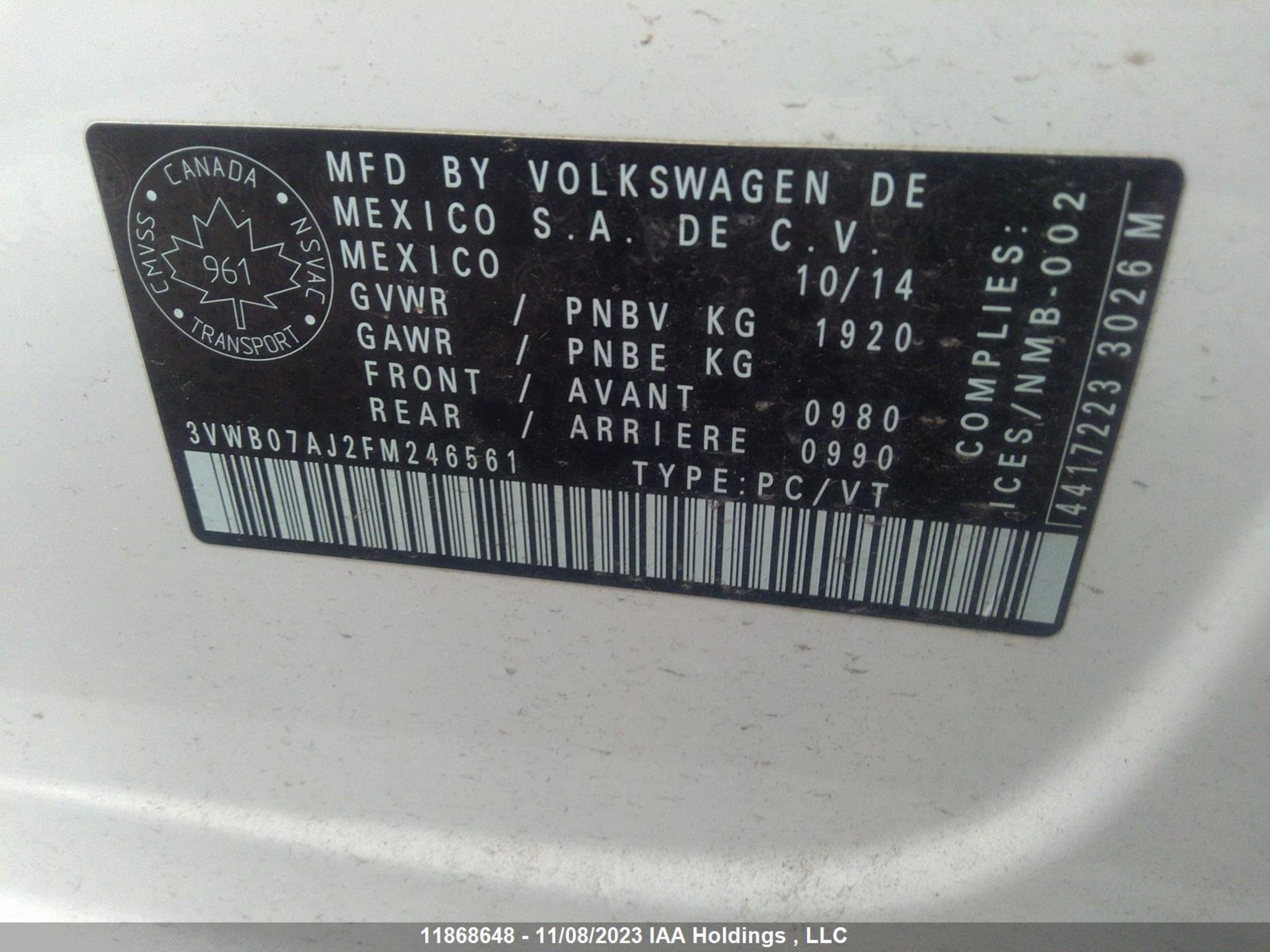 Photo 8 VIN: 3VWB07AJ2FM246561 - VOLKSWAGEN JETTA 