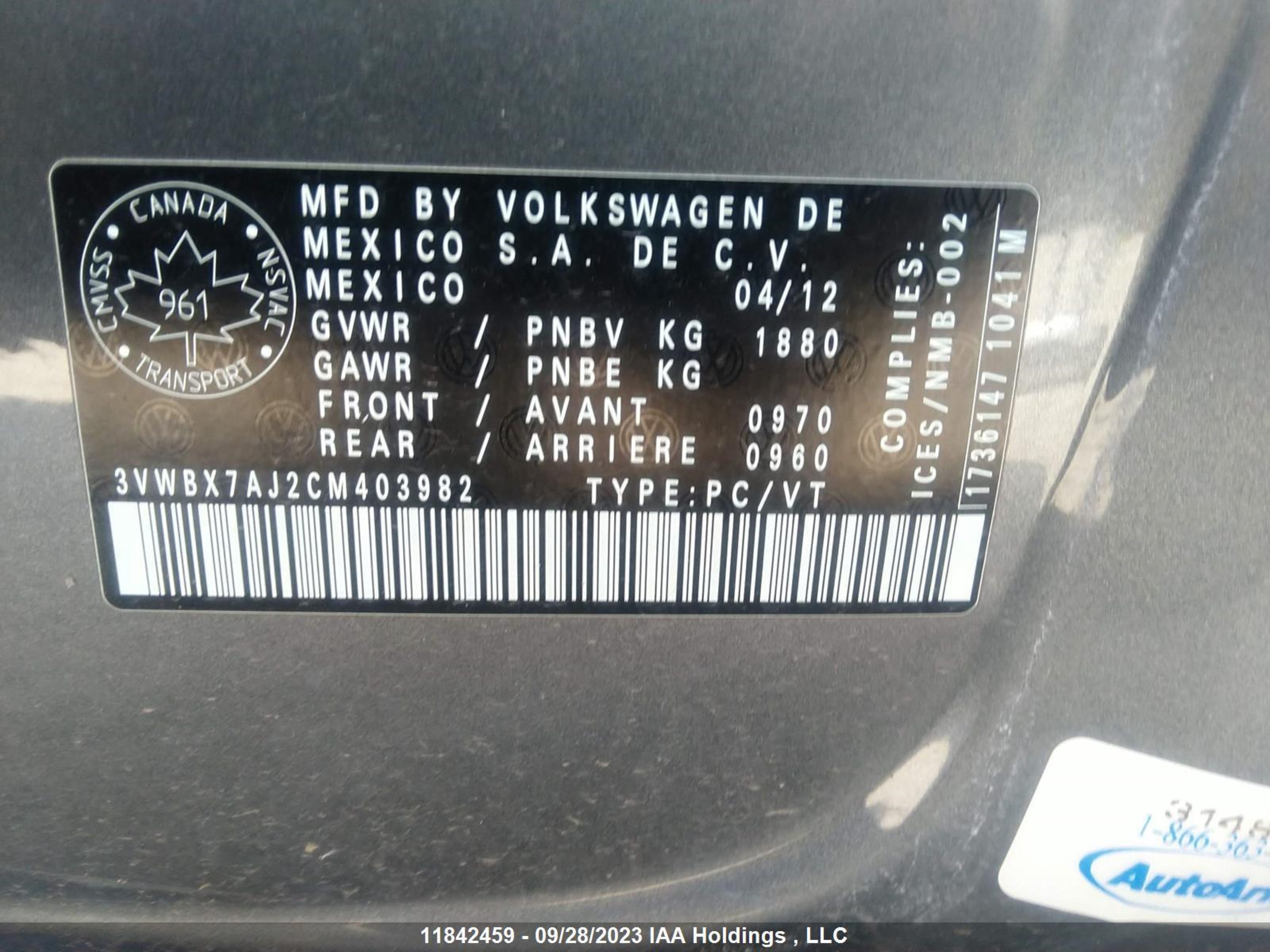 Photo 8 VIN: 3VWBX7AJ2CM403982 - VOLKSWAGEN JETTA 