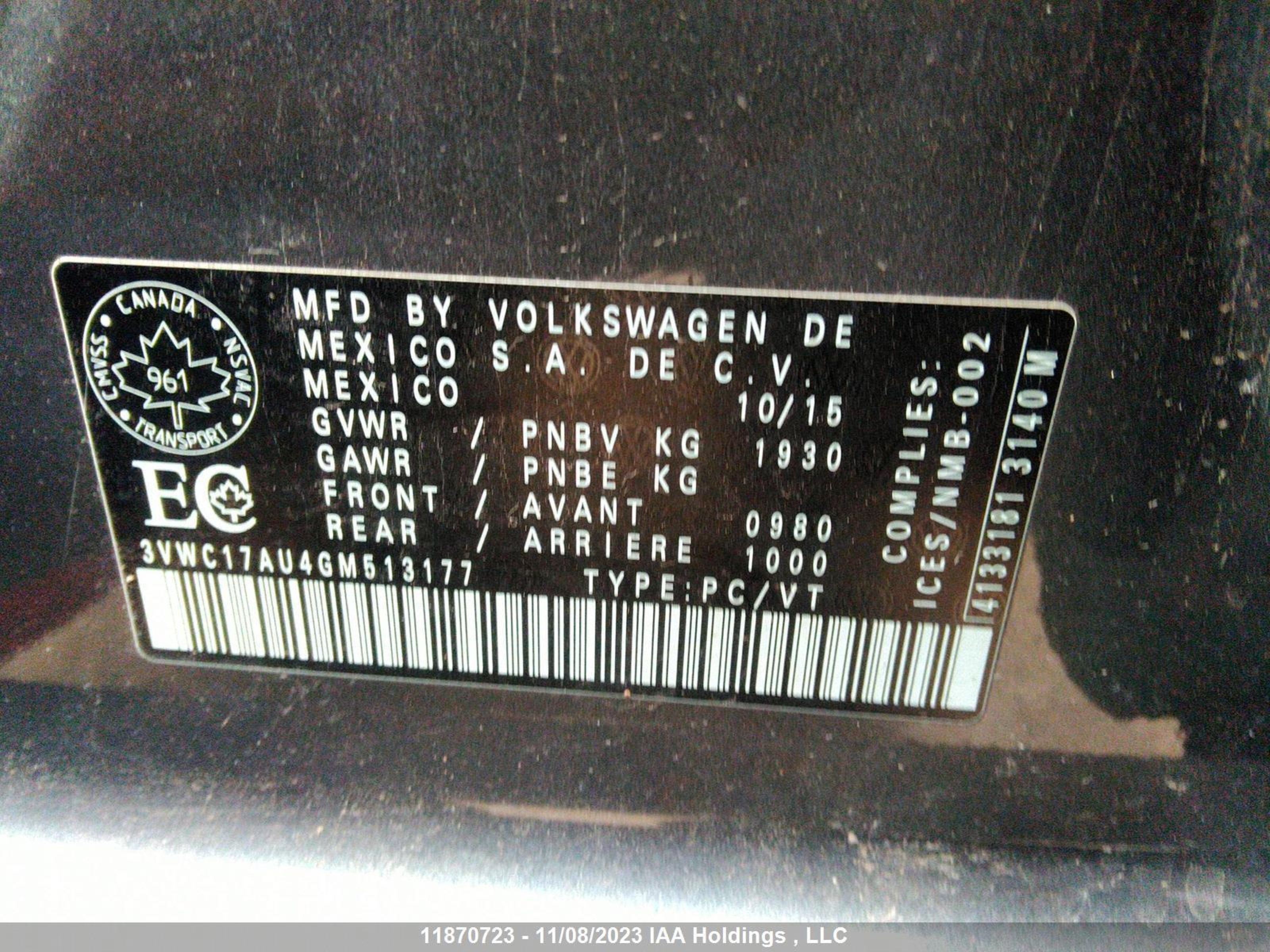 Photo 8 VIN: 3VWC17AU4GM513177 - VOLKSWAGEN NULL 