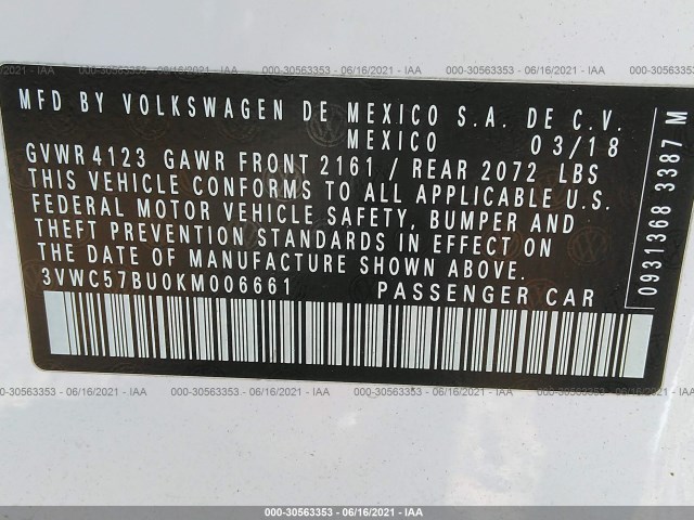 Photo 8 VIN: 3VWC57BU0KM006661 - VOLKSWAGEN JETTA 