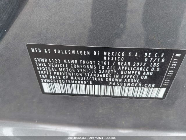 Photo 8 VIN: 3VWC57BU1KM080915 - VOLKSWAGEN JETTA 