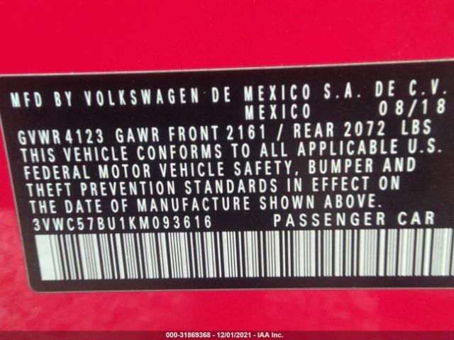 Photo 8 VIN: 3VWC57BU1KM093616 - VOLKSWAGEN JETTA 