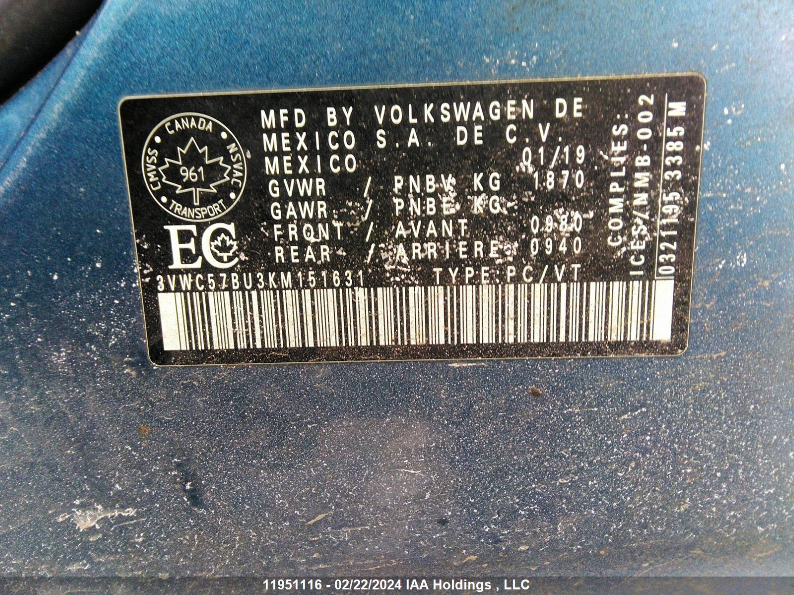 Photo 8 VIN: 3VWC57BU3KM151631 - VOLKSWAGEN JETTA 