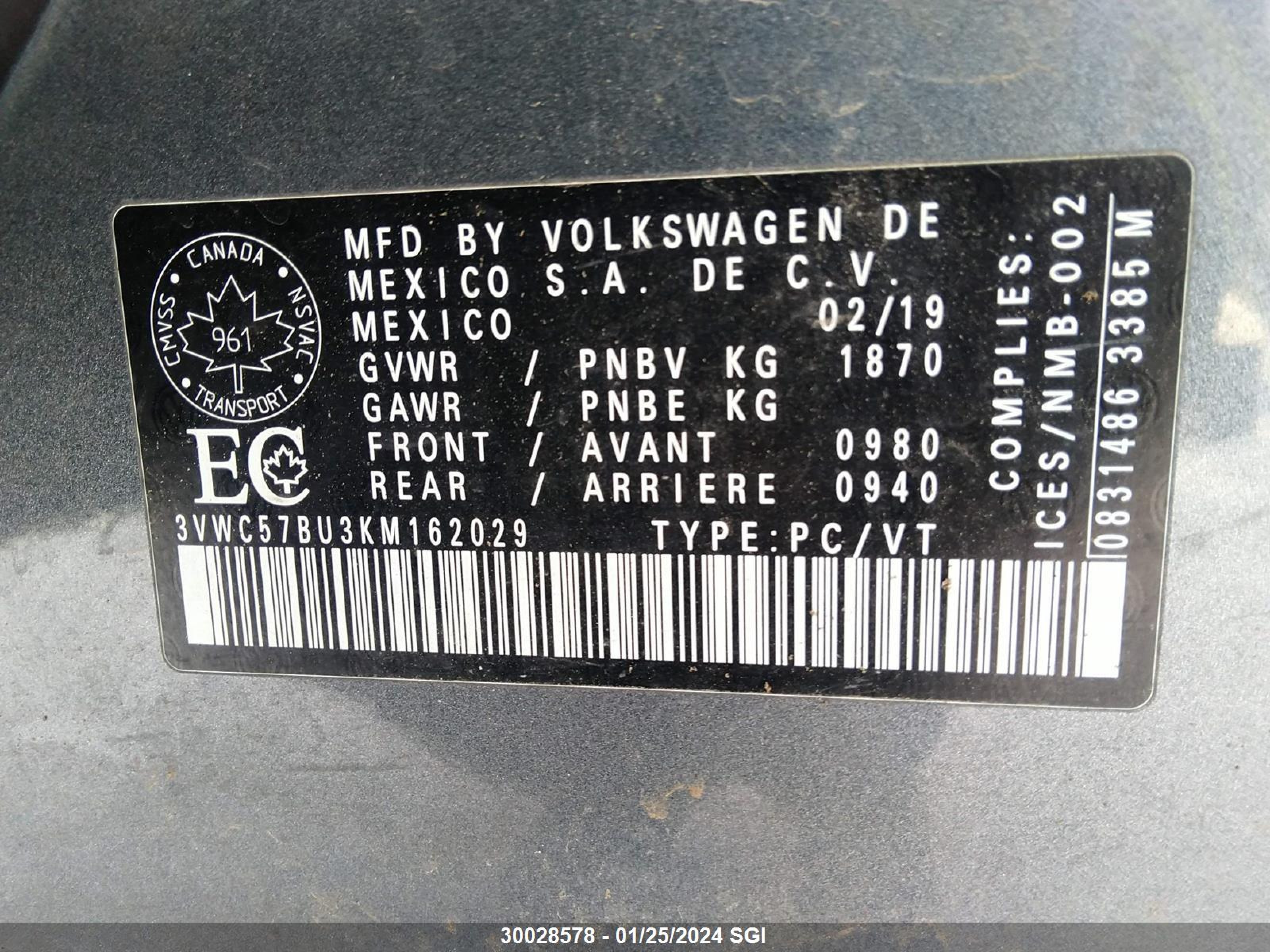 Photo 7 VIN: 3VWC57BU3KM162029 - VOLKSWAGEN JETTA 