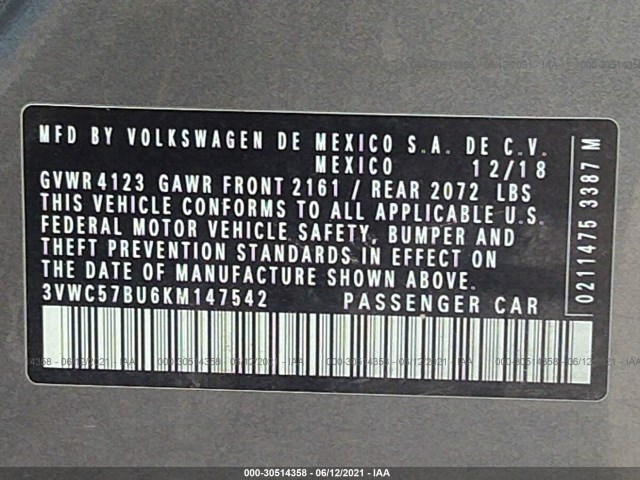 Photo 8 VIN: 3VWC57BU6KM147542 - VOLKSWAGEN JETTA 