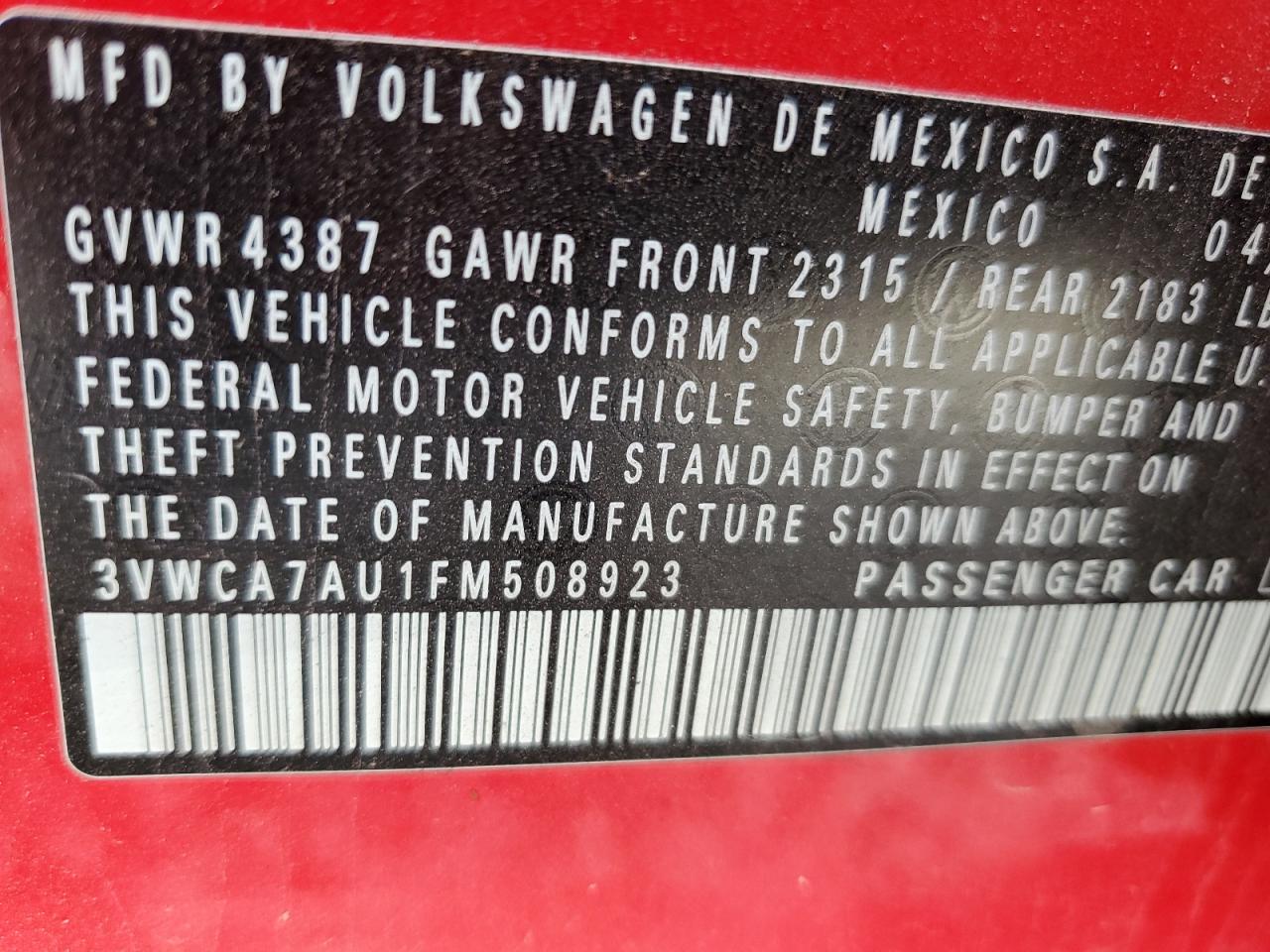 Photo 11 VIN: 3VWCA7AU1FM508923 - VOLKSWAGEN GOLF 