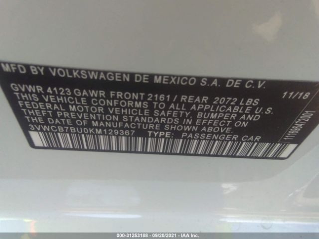 Photo 8 VIN: 3VWCB7BU0KM129367 - VOLKSWAGEN JETTA 