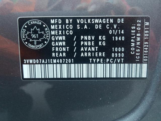 Photo 9 VIN: 3VWD07AJ1EM407201 - VOLKSWAGEN JETTA SE 