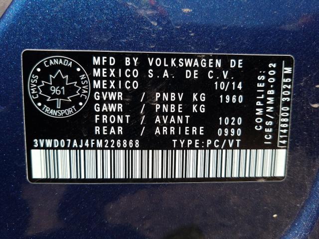 Photo 9 VIN: 3VWD07AJ4FM226868 - VOLKSWAGEN JETTA SE 