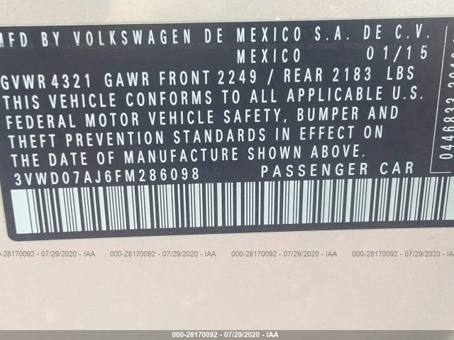 Photo 8 VIN: 3VWD07AJ6FM286098 - VOLKSWAGEN JETTA SEDAN 