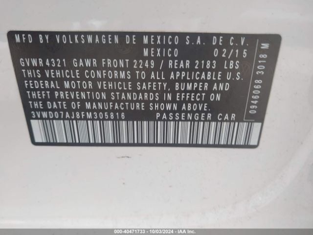 Photo 8 VIN: 3VWD07AJ8FM305816 - VOLKSWAGEN JETTA 